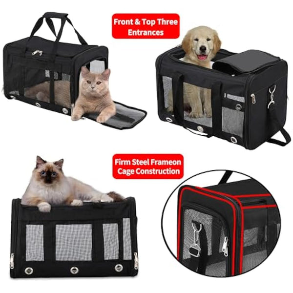 Dycietx Soft Sided Foldable Cat/Dog/Pet/Puppy Carrier Bag, Portable Pets Travel Carriers For Cats/Dogs With Shoulder Strap & Removable Mat, Durable Cat Basket of 17 lbs Airline Approved(Black, M)