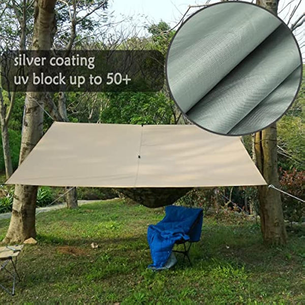 4x4m Camping Tarp Multifunctional Hammock Tarp Shelter Lightweight Awning Canopy for Bushcraft Backpacking Outdoor Survival Bivvy Tent Gazebo