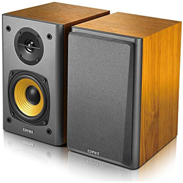 Edifier R1000T4 Active Bookshelf Speakers 2.0, 24W RMS, 4″ Mid-Bass & 0.5″ Tweeters, Dual RCA & 3.5 mm AUX Inputs, Tone & Volume Knobs, Pair, Wood Grain