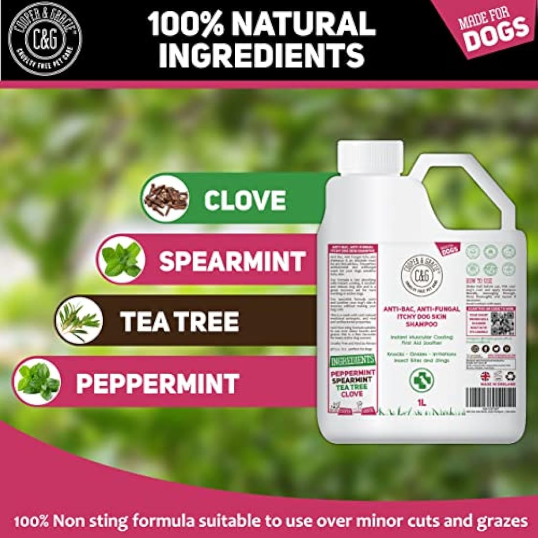 Dog Shampoo For Itchy Skin Antibacterial And Antifungal | Natural Medicated Low Lather Safe Formula | Fast Absorbing and Skin Cooling First Aid | Great For Cuts Grazes Skin Irritation