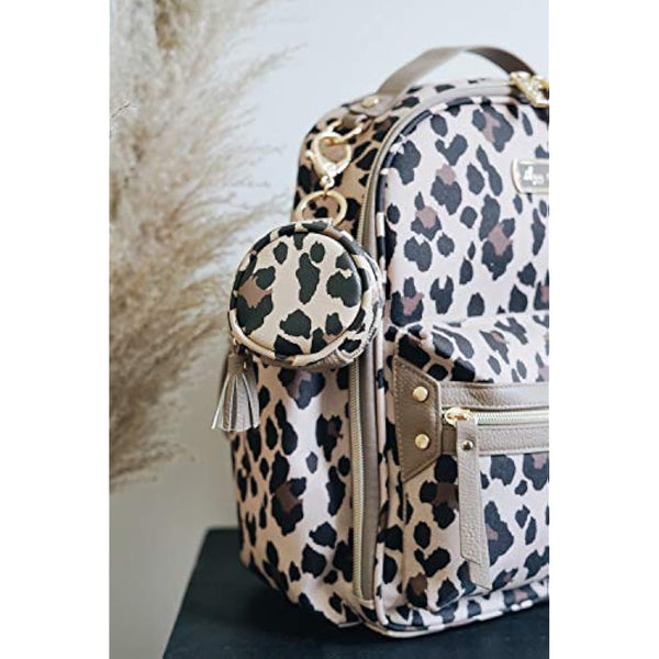 Itzy Ritzy Pacifier Case with Clip – Pacifier Charm Pod Includes Clasp to Easily Attach to a Diaper Bag or Purse; Measures 2.5” in Diameter and Holds 2 Pacifiers, Leopard