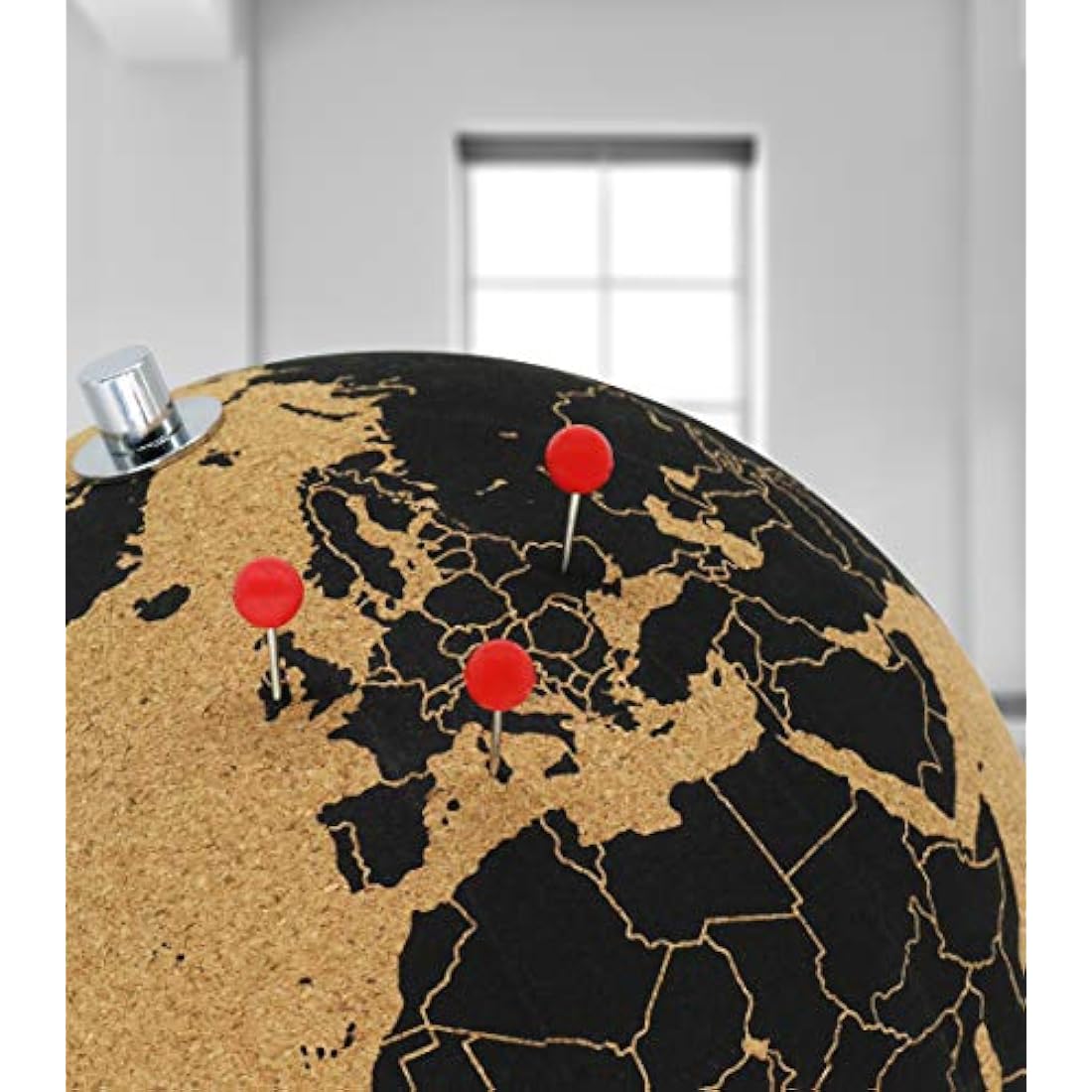 Clear cork globe with 54 different pins - spinning globe 26cm high made of cork - globe as a gift idea for globetrotters