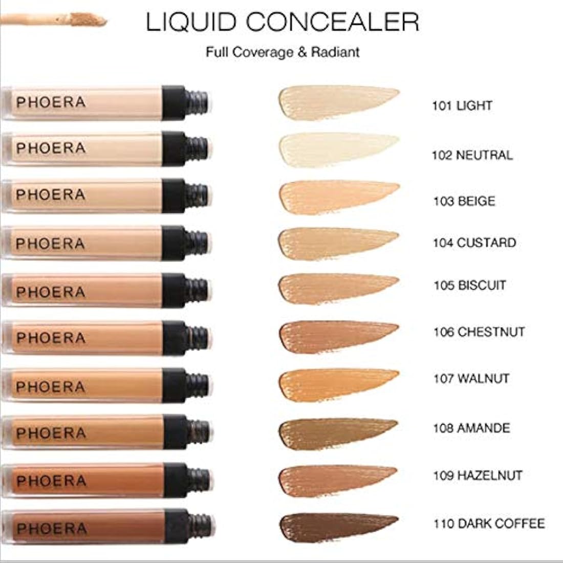 Phoera Full‑Coverage Matte Liquid Concealer – Waterproof, Oil‑Free Camouflage for Dark Circles, Acne Scars & Under‑Eye (108 - Amande)