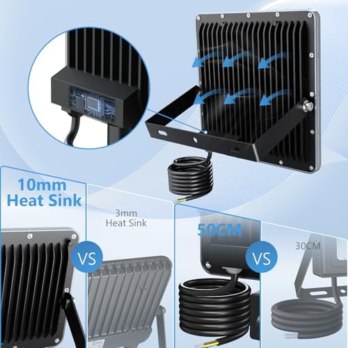 YIQIBRO LED Security Lighting Floodlight 100W - 10000LM IP67 Waterproof Outdoor Flood Lights Mains Powered, 7000K Cold White Outside Lights Mains Powered for Garden, Patio, Yard(2 Pack)