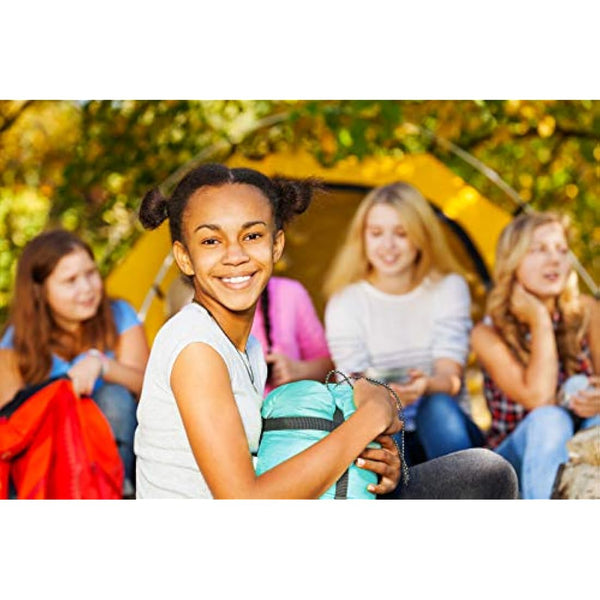 Meteor - YMER Kids Sleeping Bag – Camping Equipement for Girls, Boys & Teens – Compact Travel Gear for Hiking, Sleepover – Winter, Spring, Summer or Fall – for Kids 155 cm Tall - Dark Green/Green