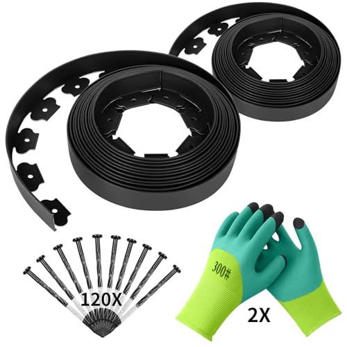 Forever Speed Flexible Plastic Garden Edging 20 m x 5 cm (W x H) [60 Ground Anchors + 1 Pair of Gloves] Lawn Edging Border Garden Edging Lawn Edging