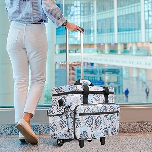 Teamoy Sewing Machine Trolley Bag, Detachable Trolley Case on Wheels with Bottom Wood Pad, Compatible with Singer, Brother and Most Standard Machines and Accessories