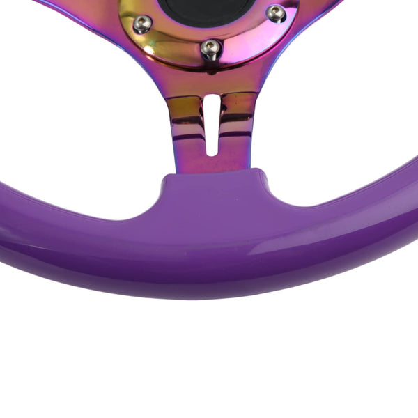 350mm Green Racing Steering Wheel Neo Chrome Spoke Universal 6 Bolts 45mm Deep Dish Classic ABS Wood Steering Wheel with Horn Button