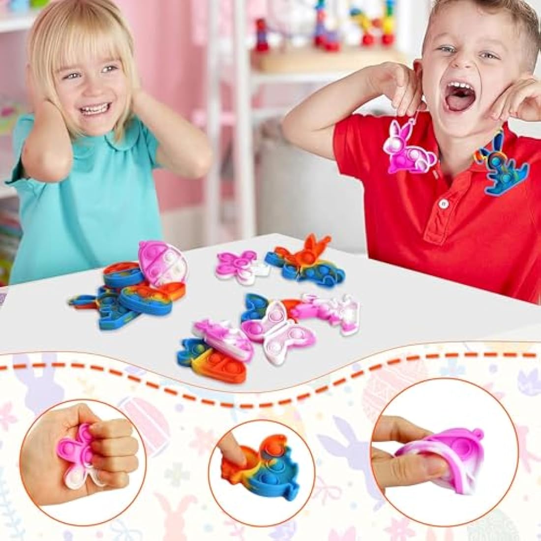Amyang 24Pcs Easter Pop Fidget Toys, Mini Easter Simple Pop Fidget Toys for Kids Boys Girls Toddlers Easter Basket Stuffers Gifts Egg Fillers Party Favors