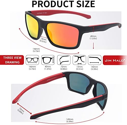 Jim Halo Polarized Sunglasses for Men Women Wrap Around Sport Sun Glasses for Cycling Fishing Driving