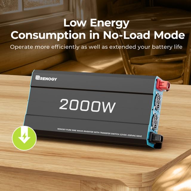 Renogy 2000W Pure Sine Wave Inverter, 4000W Peak 12V DC to 240V AC Power Converter with UK Sockets, UPS Function and Remote Controller for Off-grid, RV, Truck, Boat, Camping, and Home