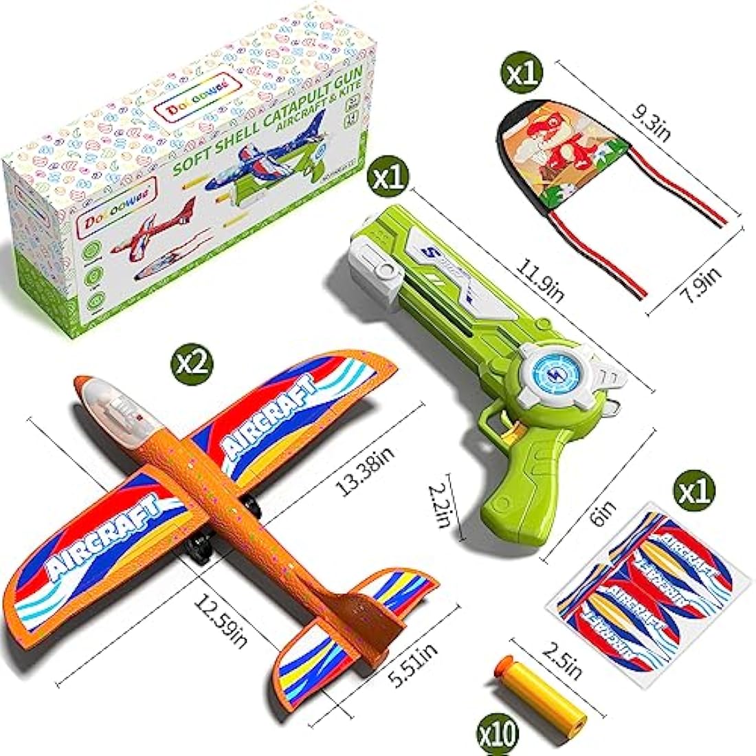 Doloowee 4 IN 1 Airplane Launcher Toys, LED Foam Glider Airplane Catapult, 2 Flight Modes, Outdoor Sports Flying Toys 3-12 Years Old Boys Girls Birthday Gifts