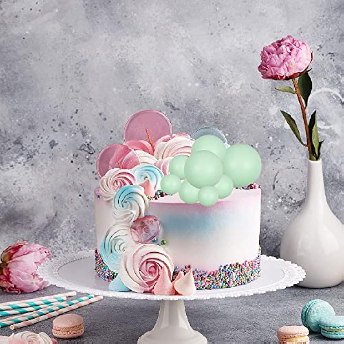 Gyufise 30Pcs Balls Cake Topper Mini Balloons Cake Toppers Foam Ball Cake Decorations Balloon Cake Topper Ball Shaped Cake Insert Topper for Birthday Party Baby Shower Decor Rose Green