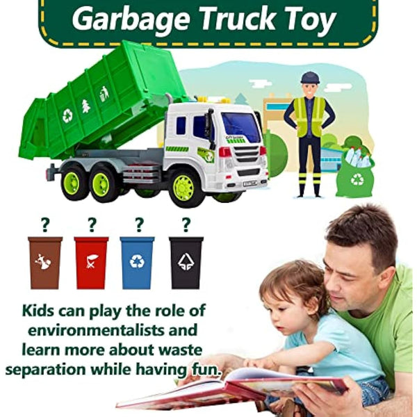 HERSITY Garbage Truck Bin Lorry Toys for 3+ Years Old Boys, Rubbish Trucks Dustcart Toy Cars with Lights and Sounds, Kids Gifts age 4 5 6 Children Girls