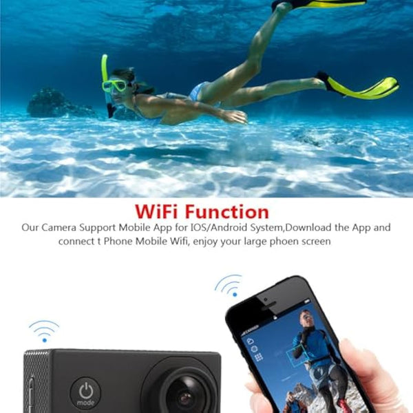 BSLVWG 4K Action Camera 20MP WiFi 30M Waterproof Sports Camera Underwater Camera for Vlog With Ultra HD 170°Wide-Angle 2.4G Remote Control Anti-Shake 2.0'' LCD Screen with Accessories Kit (Black)