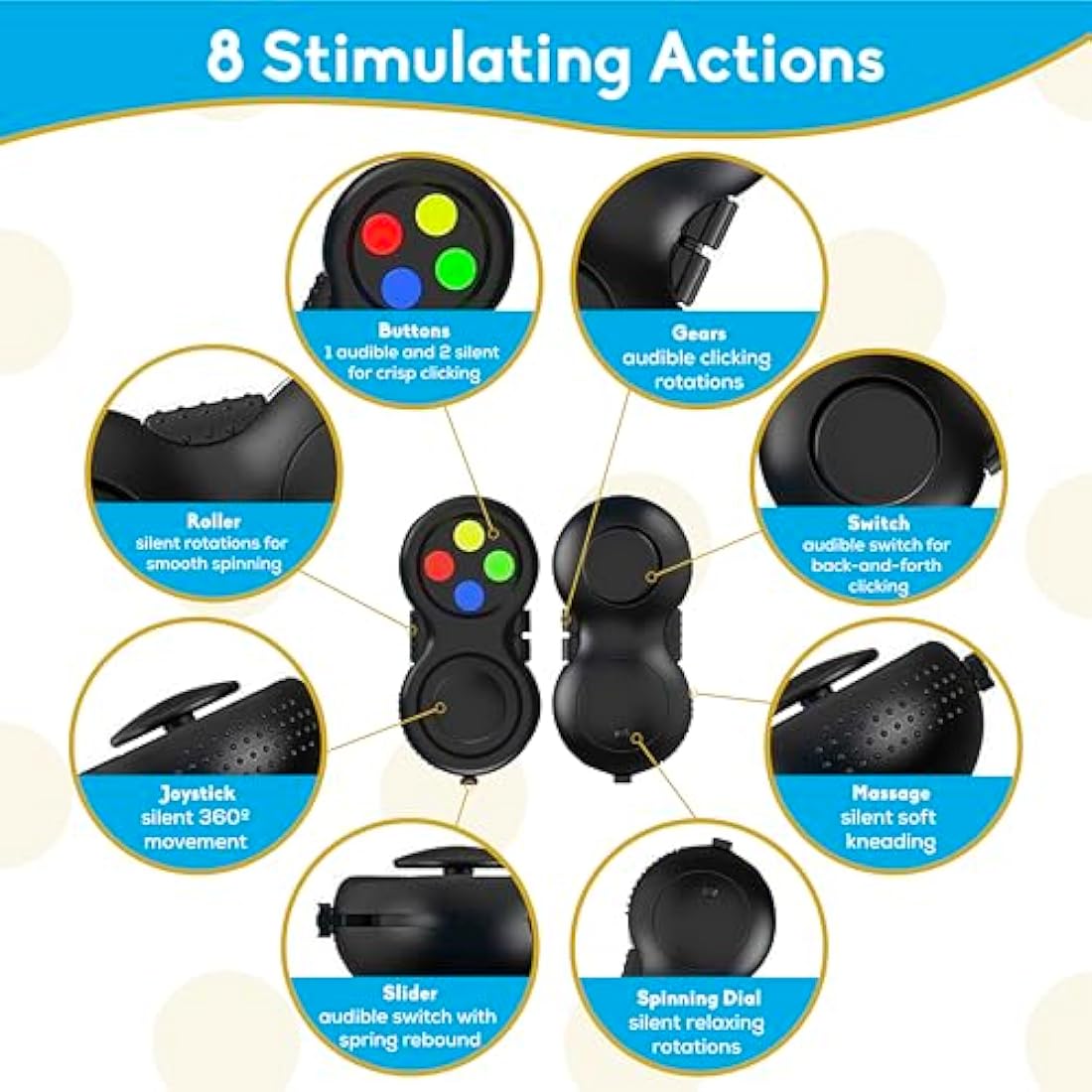 PILPOC Fidget Pad Controller - Premium Quality Game Focus Toy, Smooth ABS Plastic with Exclusive Protective Case, Stress Relief, for ADHD, Fidget Flippy Chain Included (Black & Mix)