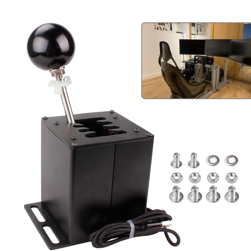 muge racing USB Simulator Shifter, Compatible with Logitech G29 G27 G25 G920 Thrustmaster T300RS/GT Steering Wheel Sequential H Gear Shifter Compatible with ATS ETS Dust WRC Sim Racing Games 7+R