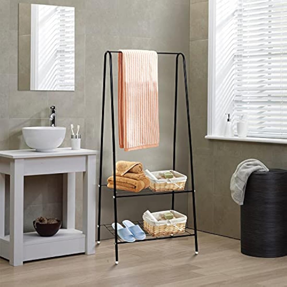 HOFLERA Clothes Rail Stand Garment Coat Rack with Metal Shelf, Frame for Bedroom, Saving Space Clothes Rail,1.5m(Black)