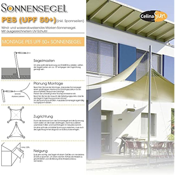 CelinaSun awning sun protection PES UPF 50+ tested UV-protection polyester garden balcony water repellent rectangle 4 x 6 m anthracite