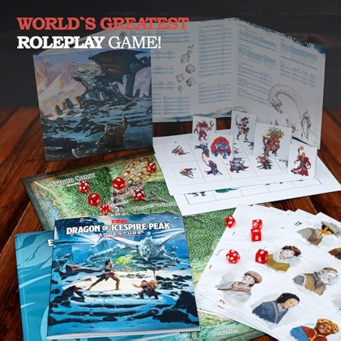 Dungeons and Dragons Essentials Kit - Starter Set Extra 6 Dice Sets, Flannel Bags, Master Screen, Figures, New Heroes, Dice Guide, Statistic Sheets - DND 5th Edition Rolling Board Game