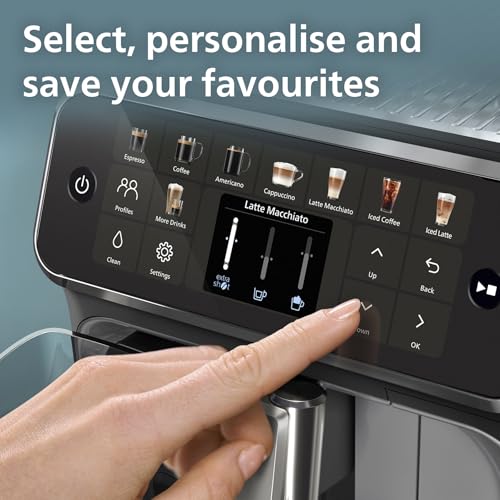 PHILIPS 5400 Series Bean to Cup Coffee Machine – 12 Coffee Varieties, LatteGo Milk Frother, Fastest-to-Clean, Ceramic Grinder, Fully Automatic Espresso & Cappuccino maker – Black, Silver (EP5446/70)