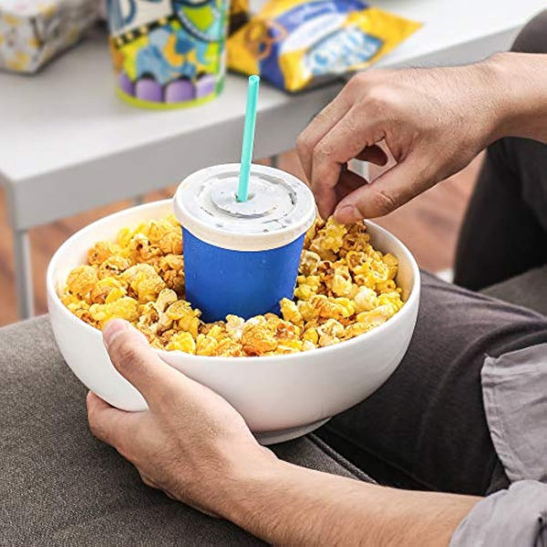 DOWAN Large Serving Bowls, 2700ml Solid Salad Bowls, Φ24cm Ceramic Pho Bowls Set of 2, White Serving Dishes for Dinner Parties, Microwave & Dishwasher Safe, Stackable, Easy Clean