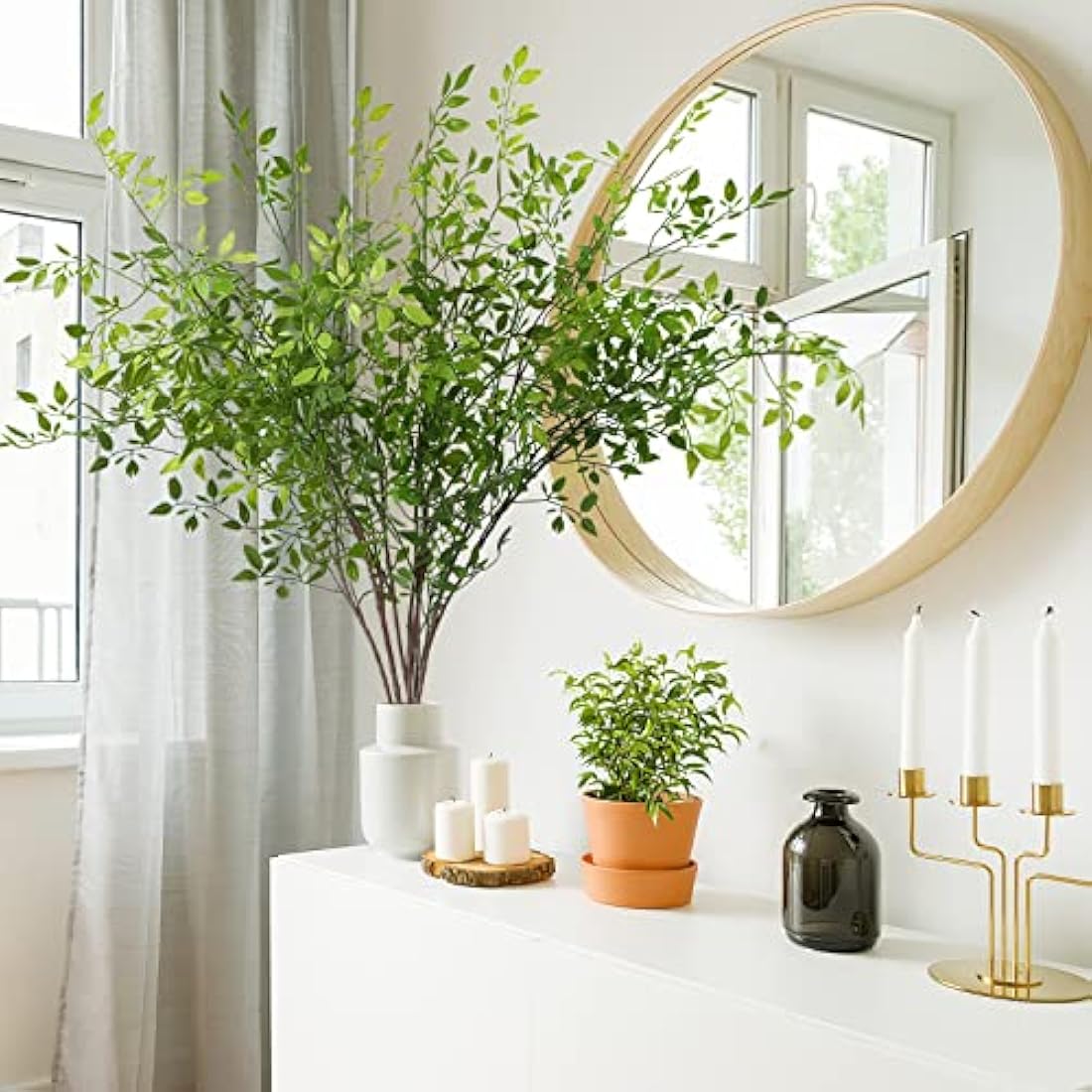 Dremisland 2PCS Artificial Plants 43.3in Artificial Greenery Stems Nandina Leaves Stems Branches Artificial Bamboo Plant for Vase Fake Shrubs Plants Green Bushes for Shop Garden Office Home Decor