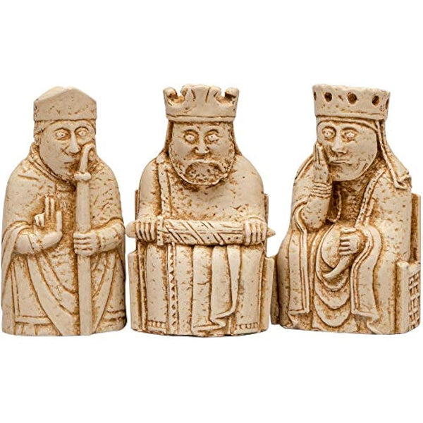 Isle of Lewis Replica Chess Pieces -Six Highly Detailed Stone-Resin replicas: KING, QUEEN, BISHOP, KNIGHT, WARDER & BERSERKER