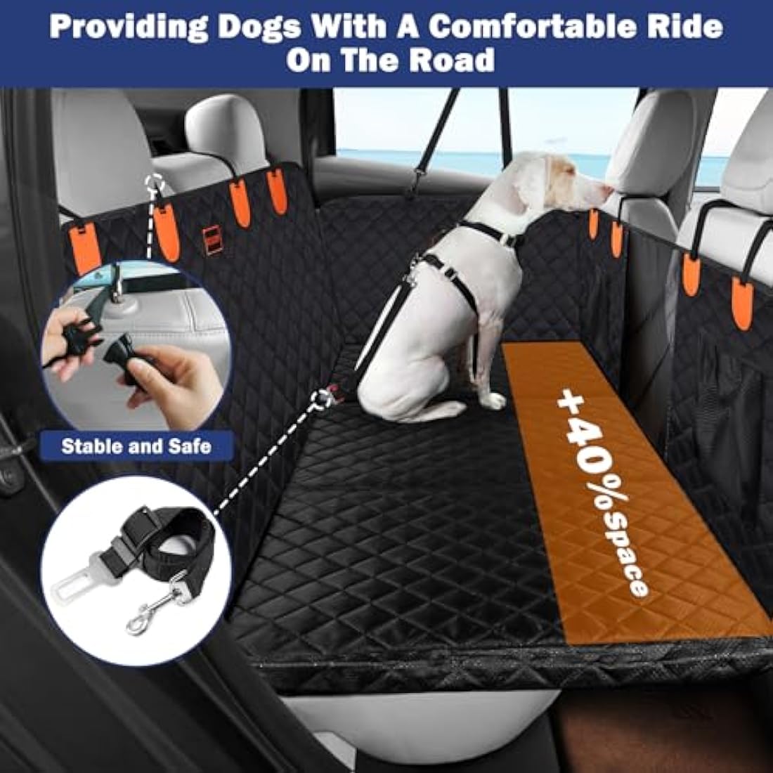 JOEJOY Back Seat Extender for Dogs - Dog Car Seat Cover for Dogs Waterproof & Foldable, Non-Slip Back Seat Cover with Hard Bottom for Cars, Trucks and SUVs, Suit for Travel Camping