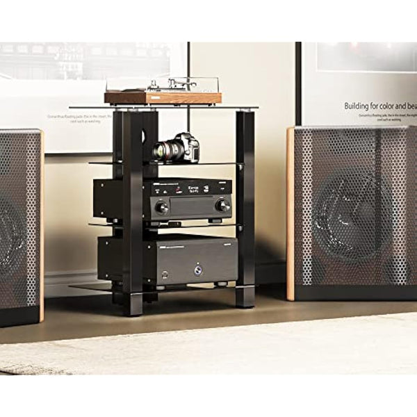 FITUEYES Hifi Stand 4 Tiers Glass TV Stand HIFI Rack Stand Cabinet with Cable Management