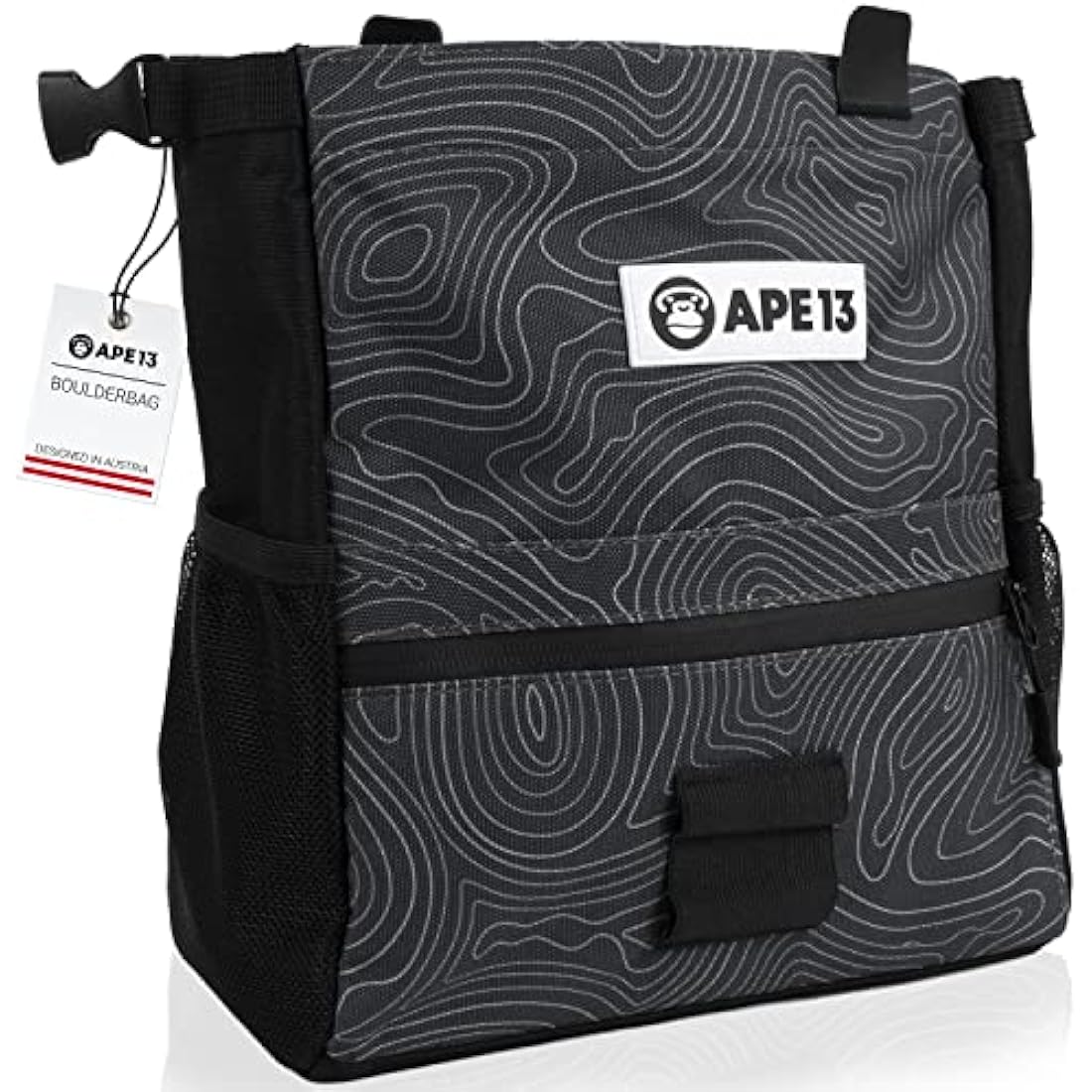 APE13® Chalkbag Boulder Set Consisting of Chalk Bag, Boulder Brush, Chalk (as Set & Single) - Perfect Bouldering Gift and Enough Space for Boulder Accessories