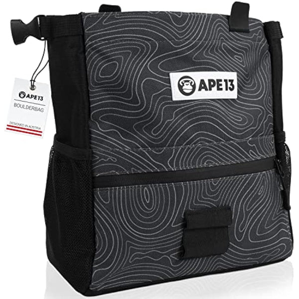 APE13® Chalkbag Boulder Set Consisting of Chalk Bag, Boulder Brush, Chalk (as Set & Single) - Perfect Bouldering Gift and Enough Space for Boulder Accessories
