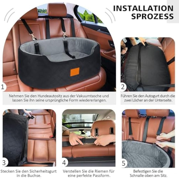 Dog Car Seat for Large/Medium Dogs Under 55 lbs, Travel Bed with thick Washable Booster Pet Car Seat with Non-Slip Base, Fits SUV & Car Back Seat (Black)