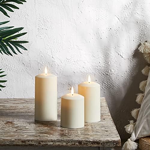Lights4fun Set of 3 TruGlow® Outdoor Waterproof Flameless LED Pillar Candles – Battery Operated with 6-Hour Timer – Weatherproof Garden Lights for Patios, Balconies & Events