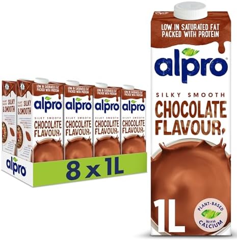 Alpro Chocolate Soya Plant-Based Long Life Drink - Vegan Dairy Free & Lactose Free Milk Alternative - 1L (Pack of 8)