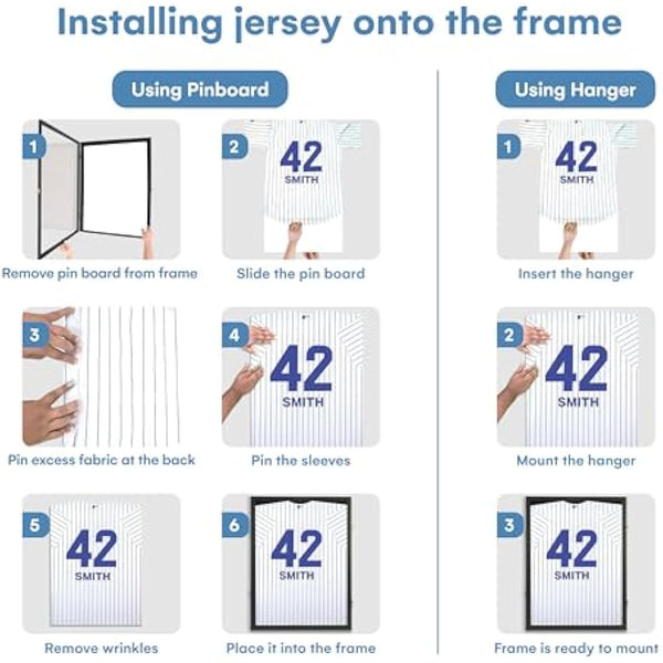Schaukasten für Trikots, großer Objektrahmen, abschließbar, mit UV-Schutz, Acryl, Präsentation per Kleiderbügel oder Feststecken, für Baseball-, Basketball-, Fußball-, Sport-Trikots, schwarz lackiert