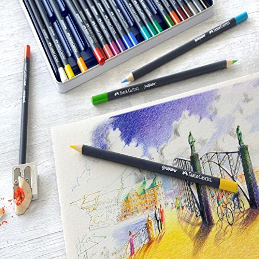 Faber-Castell Creative Studio Goldfaber Colour Pencil, Multicoloured (Multicoloured) Tin Of 36 Pencils, For Art, Craft, Drawing, Sketching, Home, School, University, Colouring