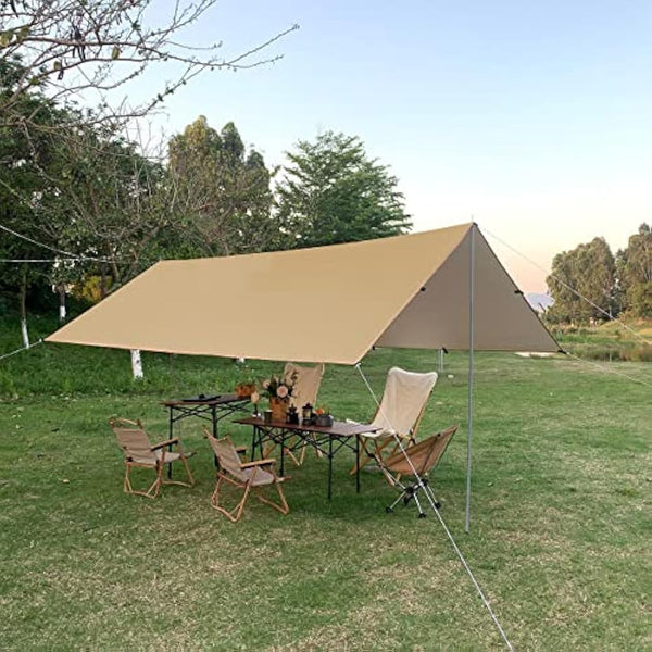 3X4m Camping Tarp Tent Shelter Lightweight Hammock Rain Fly for Bushcraft Picnic Backpacking Outdoor Survival Bivvy Tent (beige)