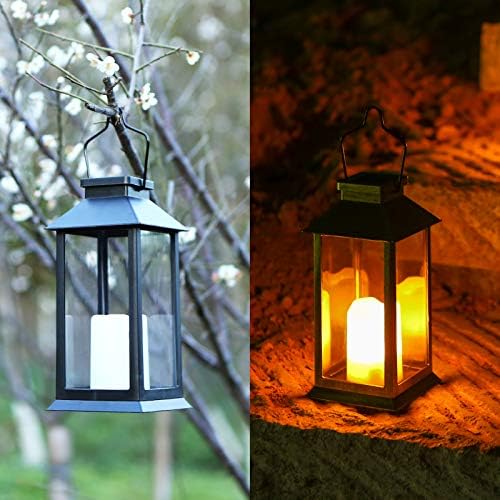 Garden Solar Lanterns Outdoor Hanging Waterproof Solar Garden Lanterns for Candles Solar Garden Lights 2 Pack (Black)