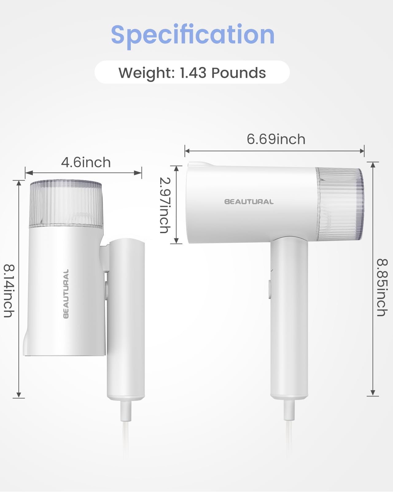 BEAUTURAL Clothes Steamer, Foldable Handheld Clothing Wrinkles Remover for Garments, Portable Mini Fabric Steam Iron for Home and Travel (White)