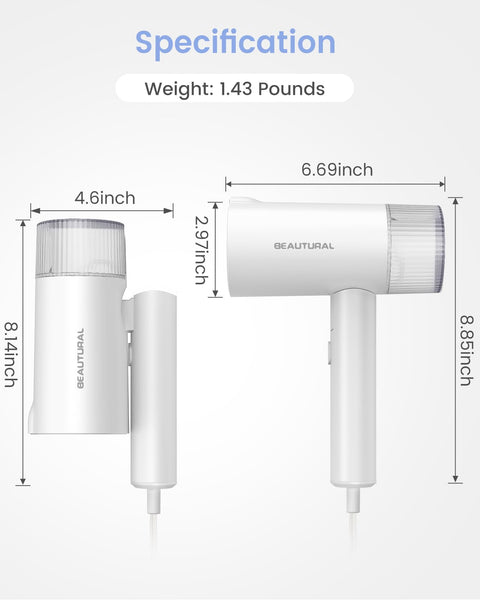 BEAUTURAL Clothes Steamer, Foldable Handheld Clothing Wrinkles Remover for Garments, Portable Mini Fabric Steam Iron for Home and Travel (White)