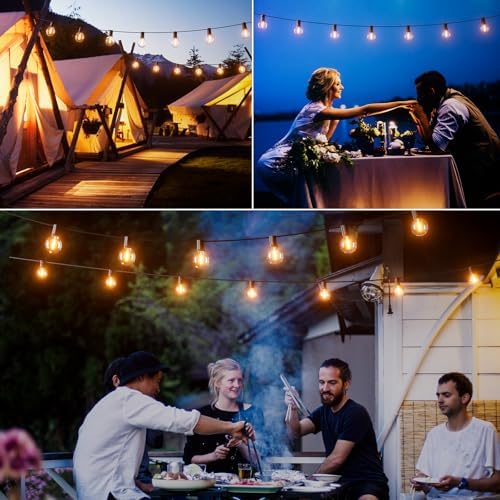 Bomcosy Outdoor LED String Lights 100FT, 30M Festoon Lights Mains Powered with 52 Plastic Bulbs, Waterproof, Shatterproof Warm White 2700K for Backyard Outside Patio Halloween Decorations