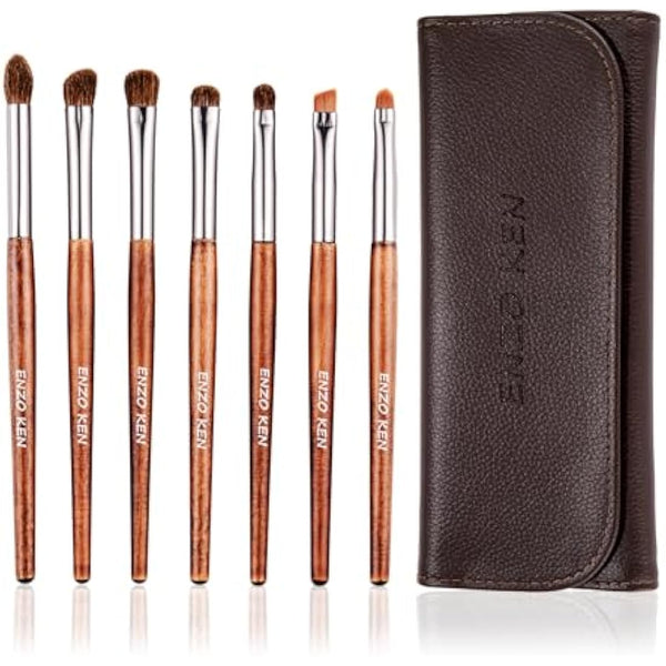 ENZO KEN Natural Pony Hair Eye Shadow Brush Set, Small Eyeshadow Brushes Set, Eye Makeup Brushes Set Professional, Small Nose Contour Brush, Angled Eyeshadow Brush, Eyeshadow Blending Brushes