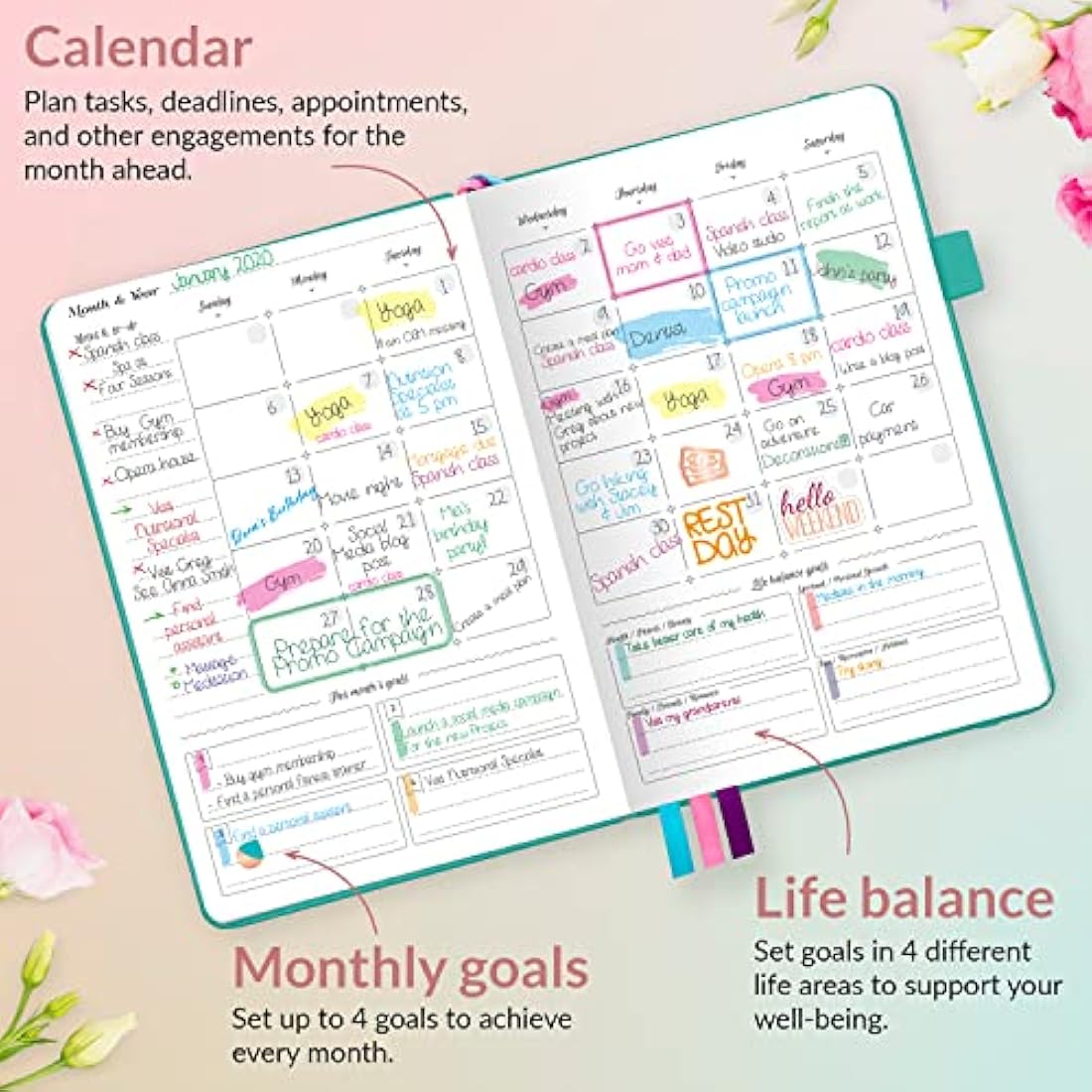 GoGirl Planner and Organizer for Women - A5 Size Weekly Planner, Goals Journal & Agenda to Improve Time Management, Productivity & Live Happier. Undated - Start Anytime, Lasts 1 Year - Turquoise