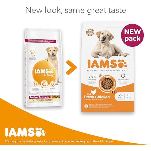 IAMS Senior Large Complete Dry Dog Food Chicken 12kg - With DentalCare System