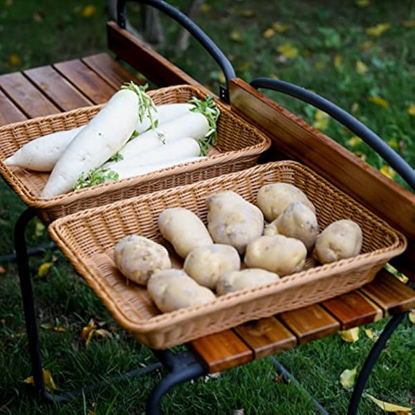 GOYADA 3PCS Rectangular Dark Brown Polypropylene Woven Baskets, 40x30x8cm Handmade Wicker Storage Baskets for Kitchen, Dining Room, Decoration