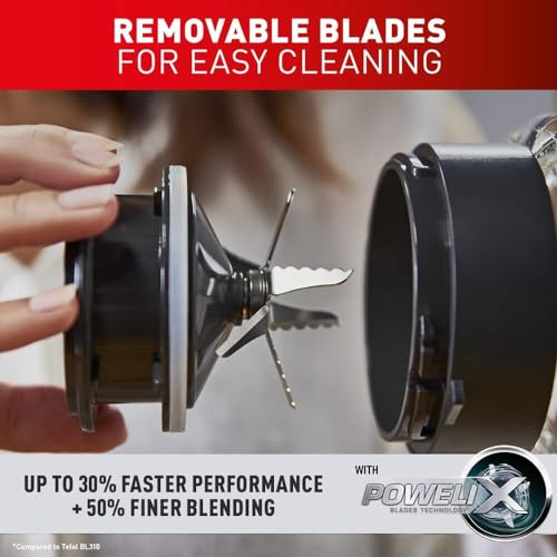 Tefal Blend Up Powerful Mini Blender, Quiet Mode, 8 Auto Programmes, Auto Cleaning Programme, 2 Durable Bottles 0.7L & 0.4L, Smoothies, Protein Shakes, Cocktails, Ice Crush, Hummus, 6 Blades BL19H4G0