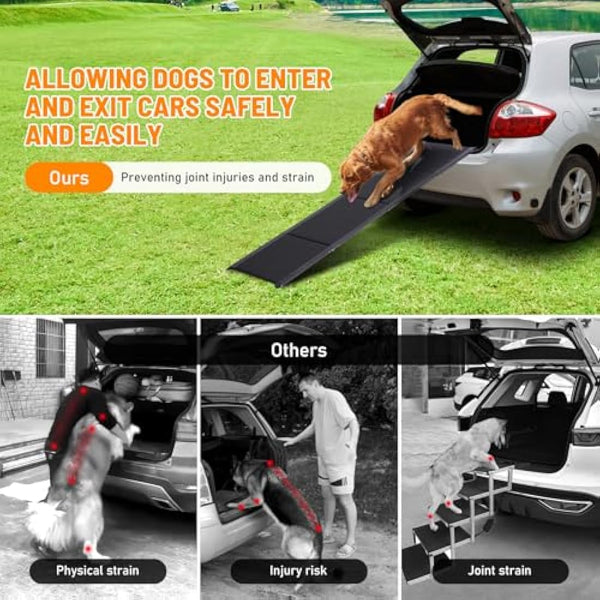 FASNATI Dog Car Ramp, Folding Dog Ramp for Car with Non-Slip Surface, Lightweight Aluminum Frame, Portable Pet Ramp for Medium, Large, and Older Dogs to Get into Cars and SUVs