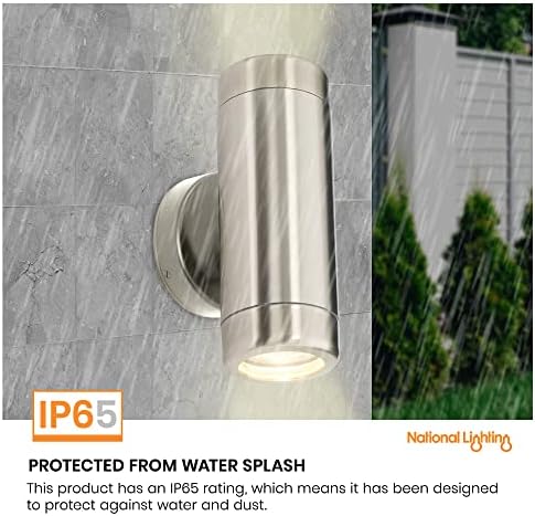 National Lighting Marine Grade Spot Lights - Outdoor Up Down Lights - Stainless Steel IP65 Rated Waterproof Wall Light Spotlights for Coastal Areas - Max 35W Halogen or GU10 LED (Not Included)