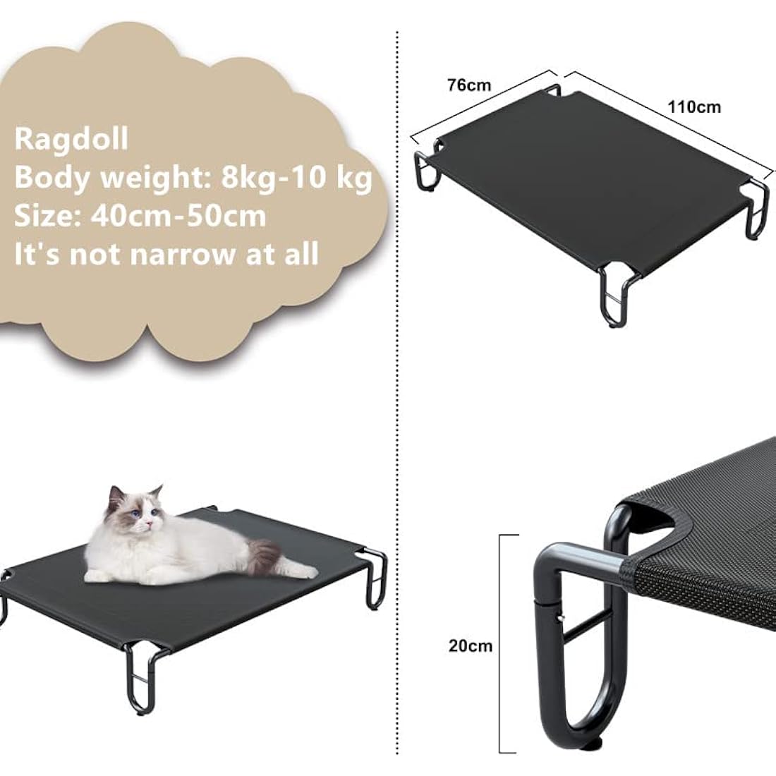 FAYDUDU Raised Dog Bed Elevated Dog Beds Large Washable Chew Resistant Dog Bed Off Floor Pet Bed for Indoor and Outdoor Use (M, Black)